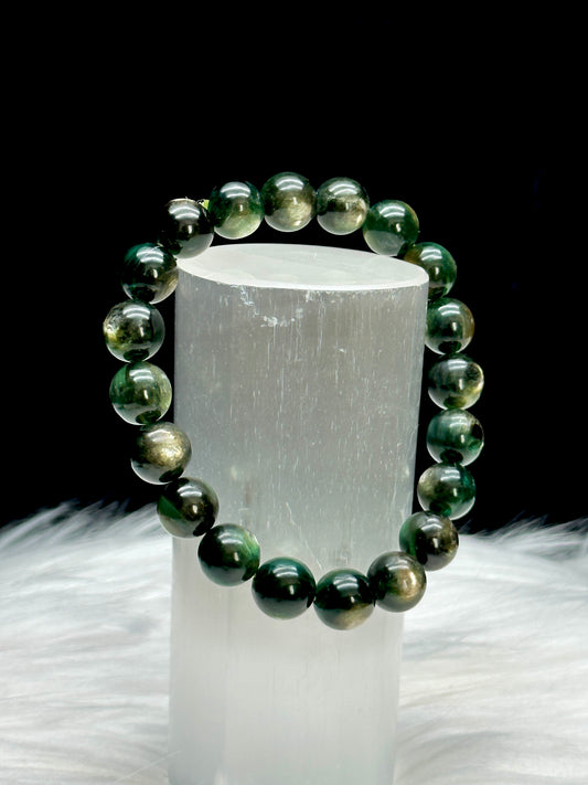 Green Lepidolite / Mica Crystal Bracelet – Stretch Cord, 9mm or 10mm Beads