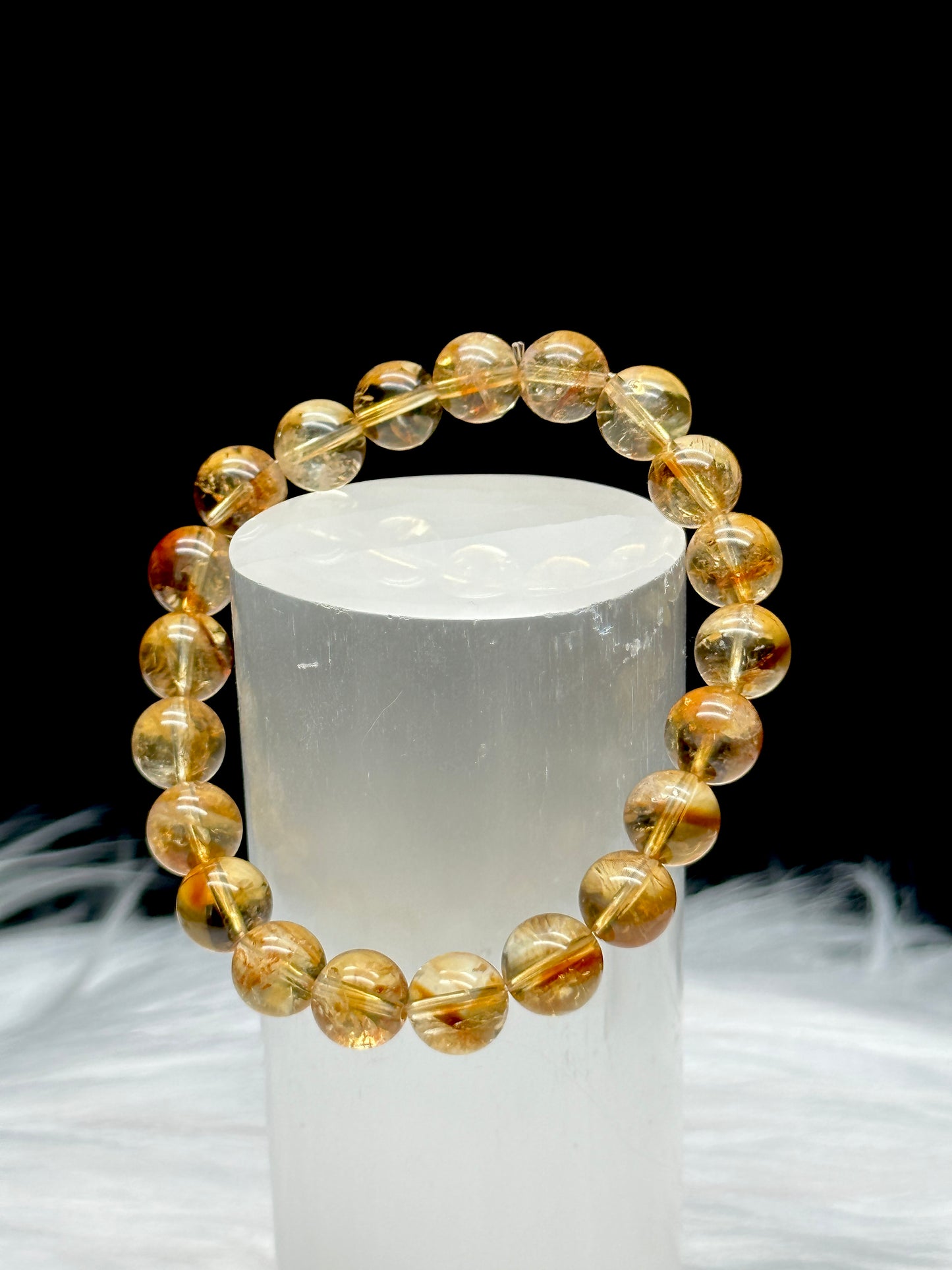 High-Quality Citrine Crystal Bead Bracelet – 9mm Natural Gemstones, Stretchable Cord