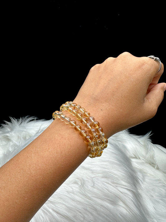 Citrine Crystal Necklace Bracelet – 8mm Beads, Stretch Cord, Wear as Wrap Bracelet or Necklace
