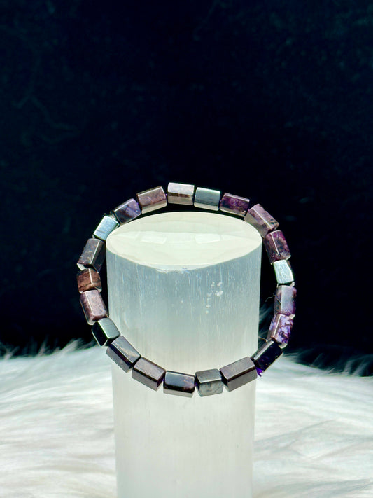 Sugilite Crystal Bracelet – Rectangular Pipe Beads, Stretchable Cord, Natural Healing Stone