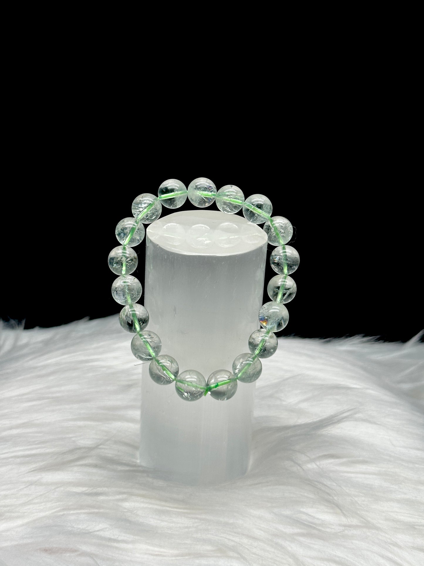 Prasiolite Quartz Bracelet – Natural Green Amethyst Beads, Stretchable Cord