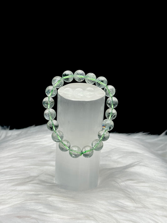 Prasiolite Quartz Bracelet – Natural Green Amethyst Beads, Stretchable Cord