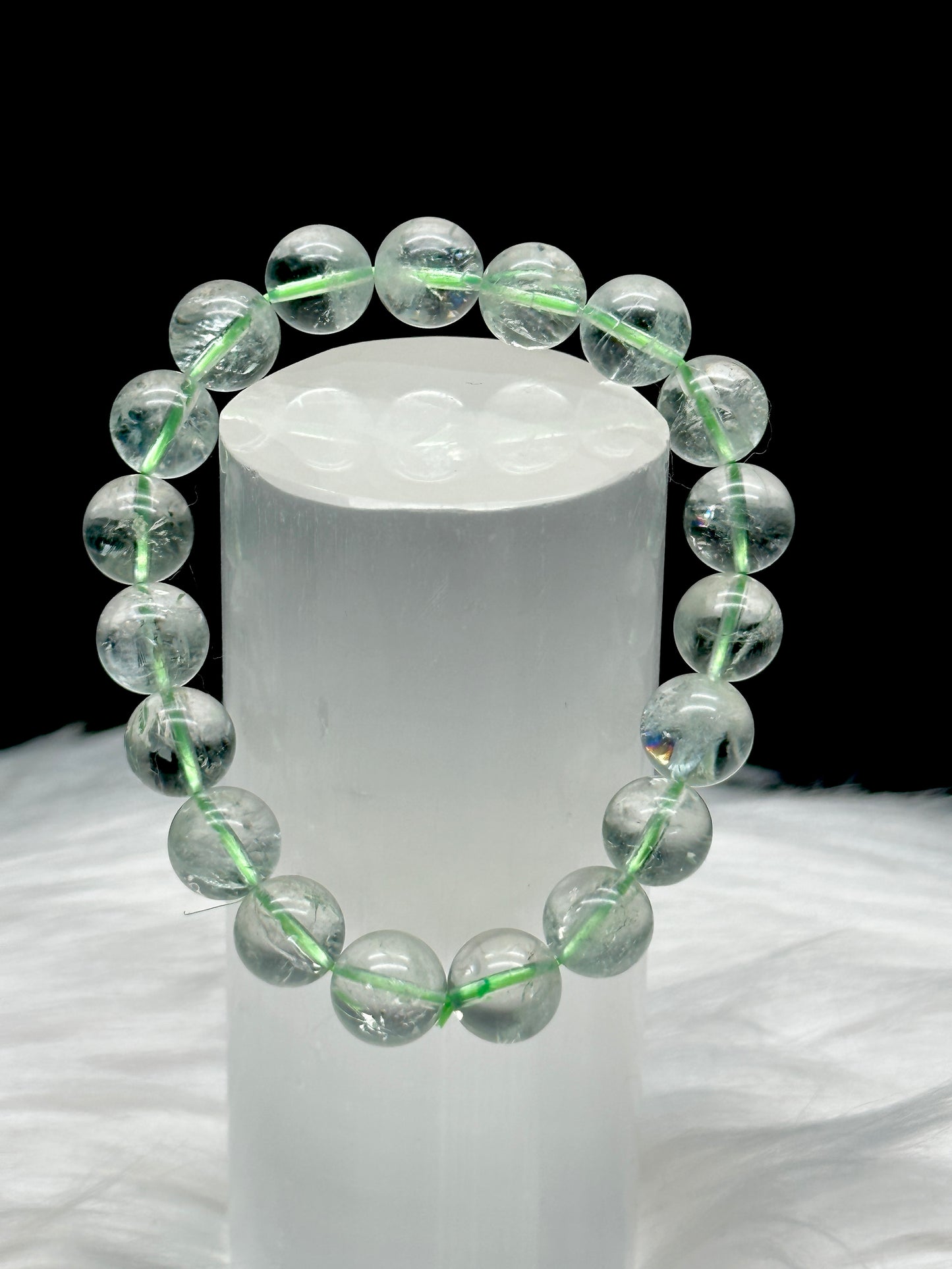Prasiolite Quartz Bracelet – Natural Green Amethyst Beads, Stretchable Cord
