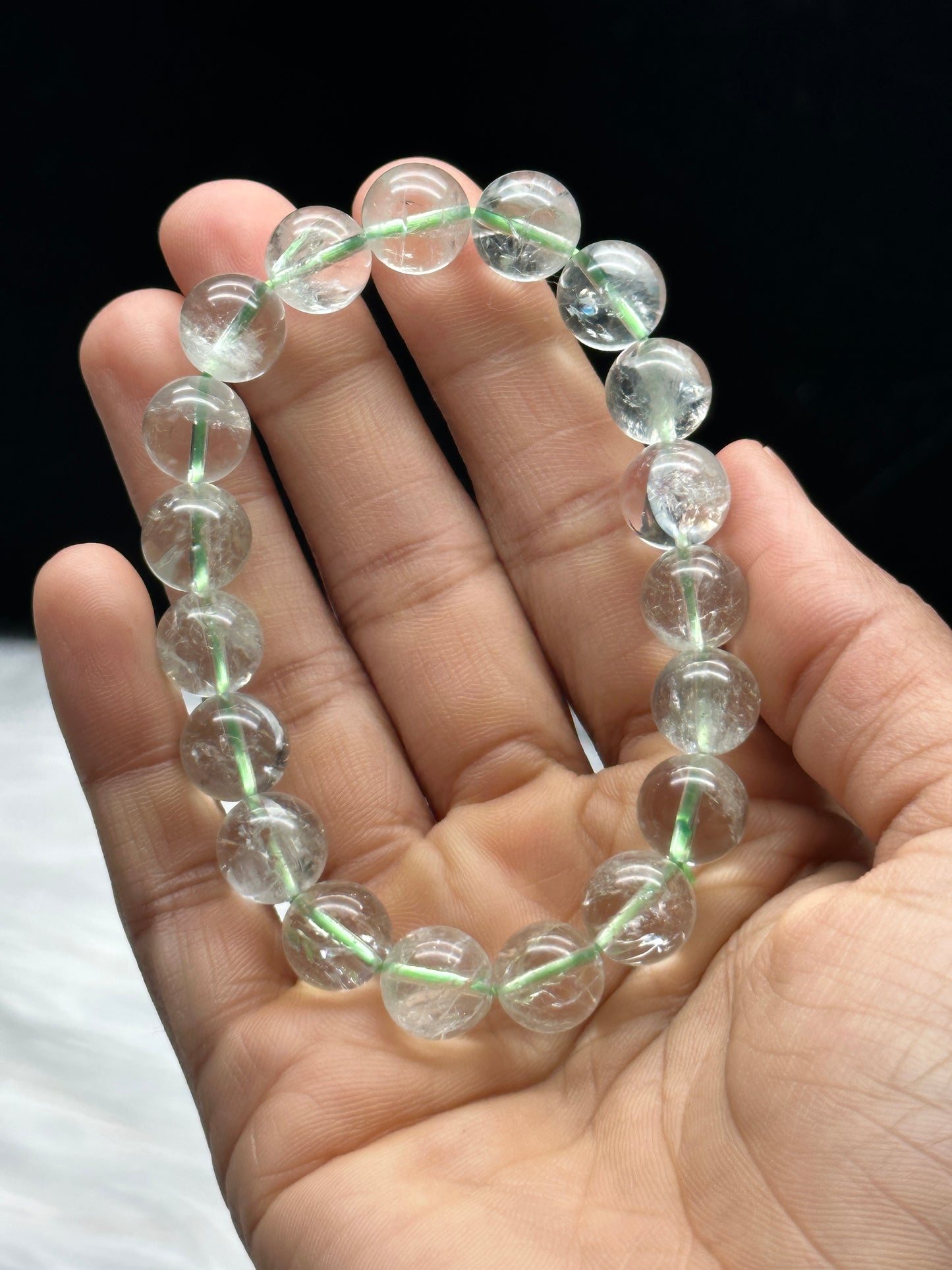Prasiolite Quartz Bracelet – Natural Green Amethyst Beads, Stretchable Cord