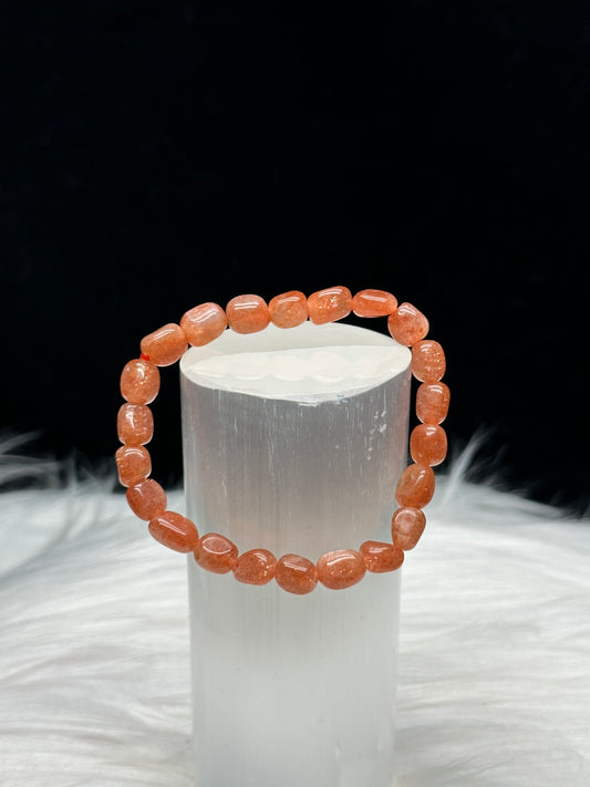 High Quality Gold Flash Sunstone Crystal Bracelet – 9mm Chip Beads, Stretch Cord, Natural Gemstone Jewelry