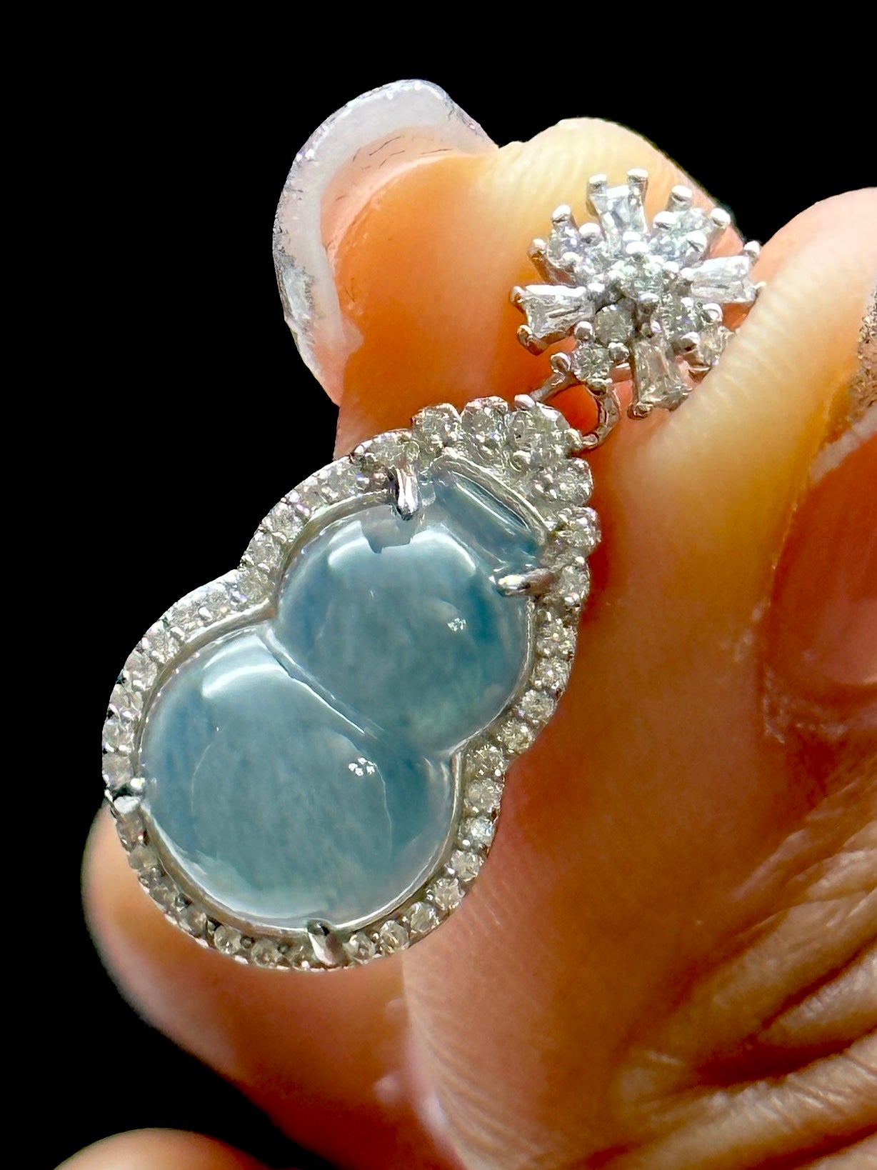 Jade Wu Lou Pendant with Moissanite Diamond – Sterling Silver Setting