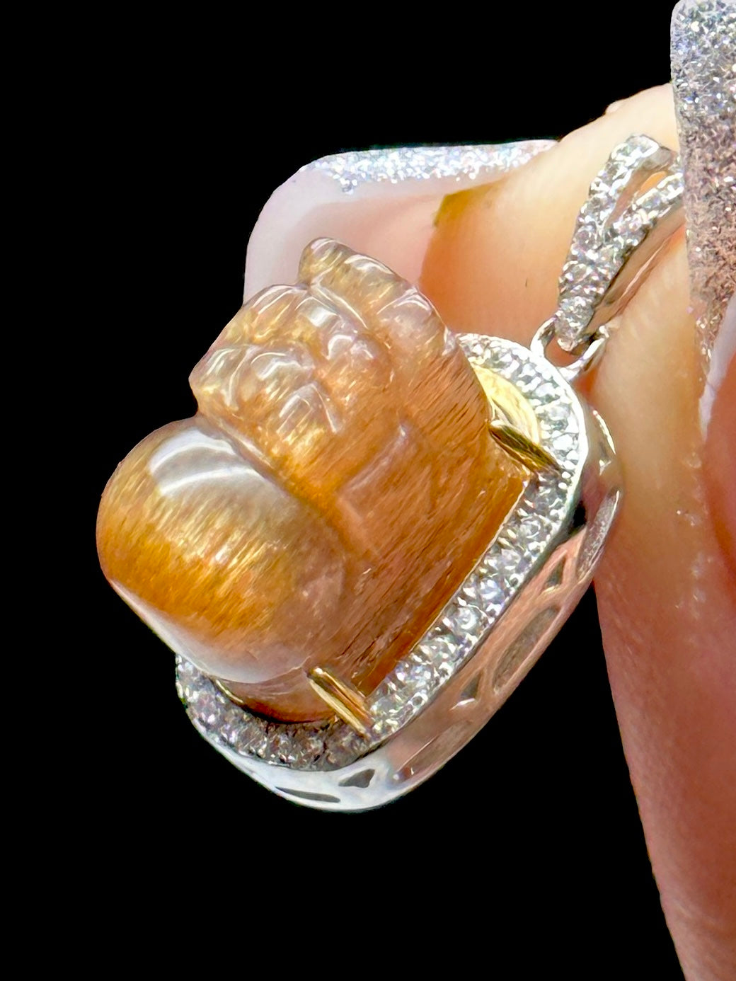 Rare Rutile Moonstone-Sunstone Pendant with Gold Flash – Sterling Silver Setting