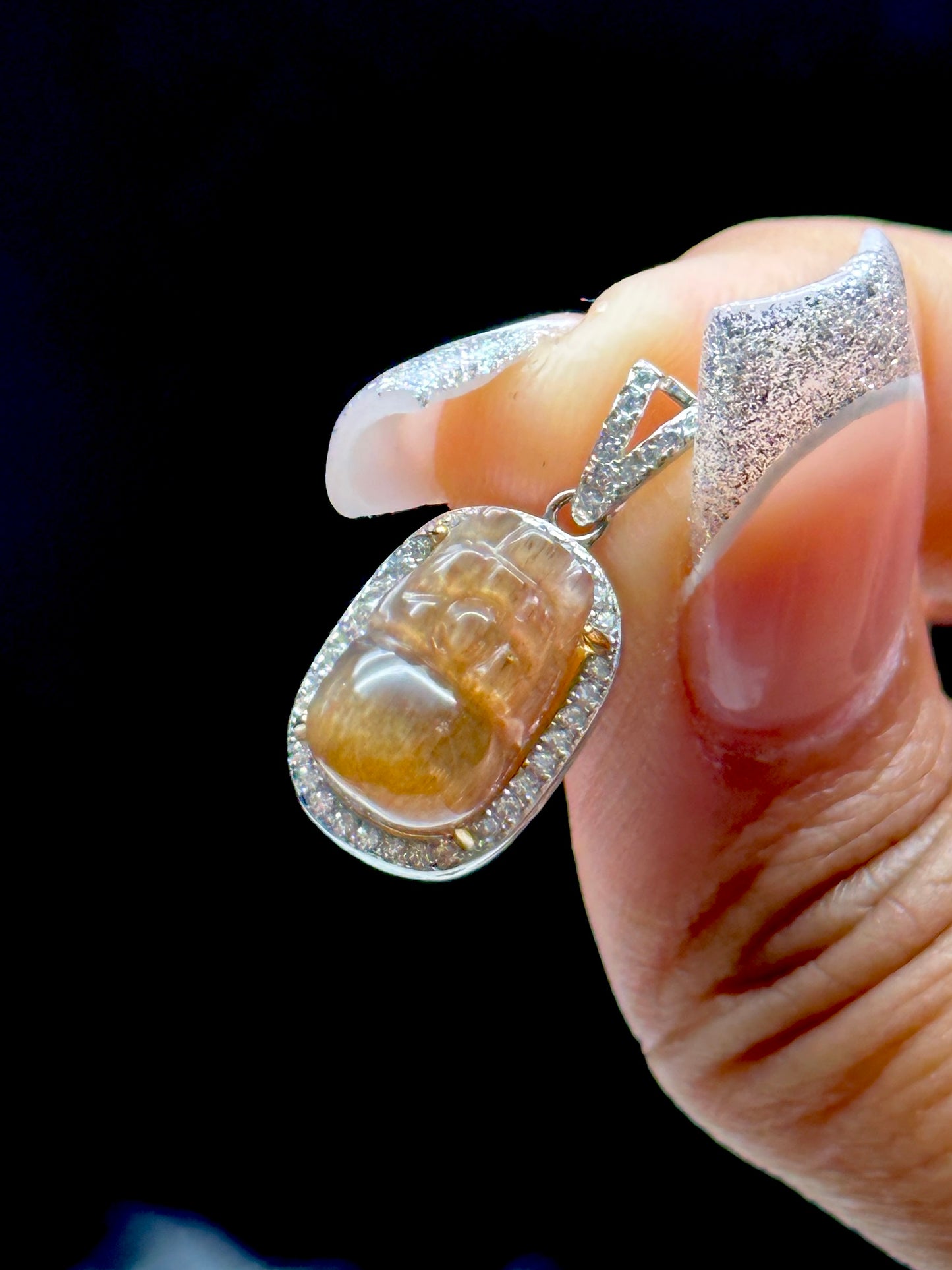 Rare Rutile Moonstone-Sunstone Pendant with Gold Flash – Sterling Silver Setting