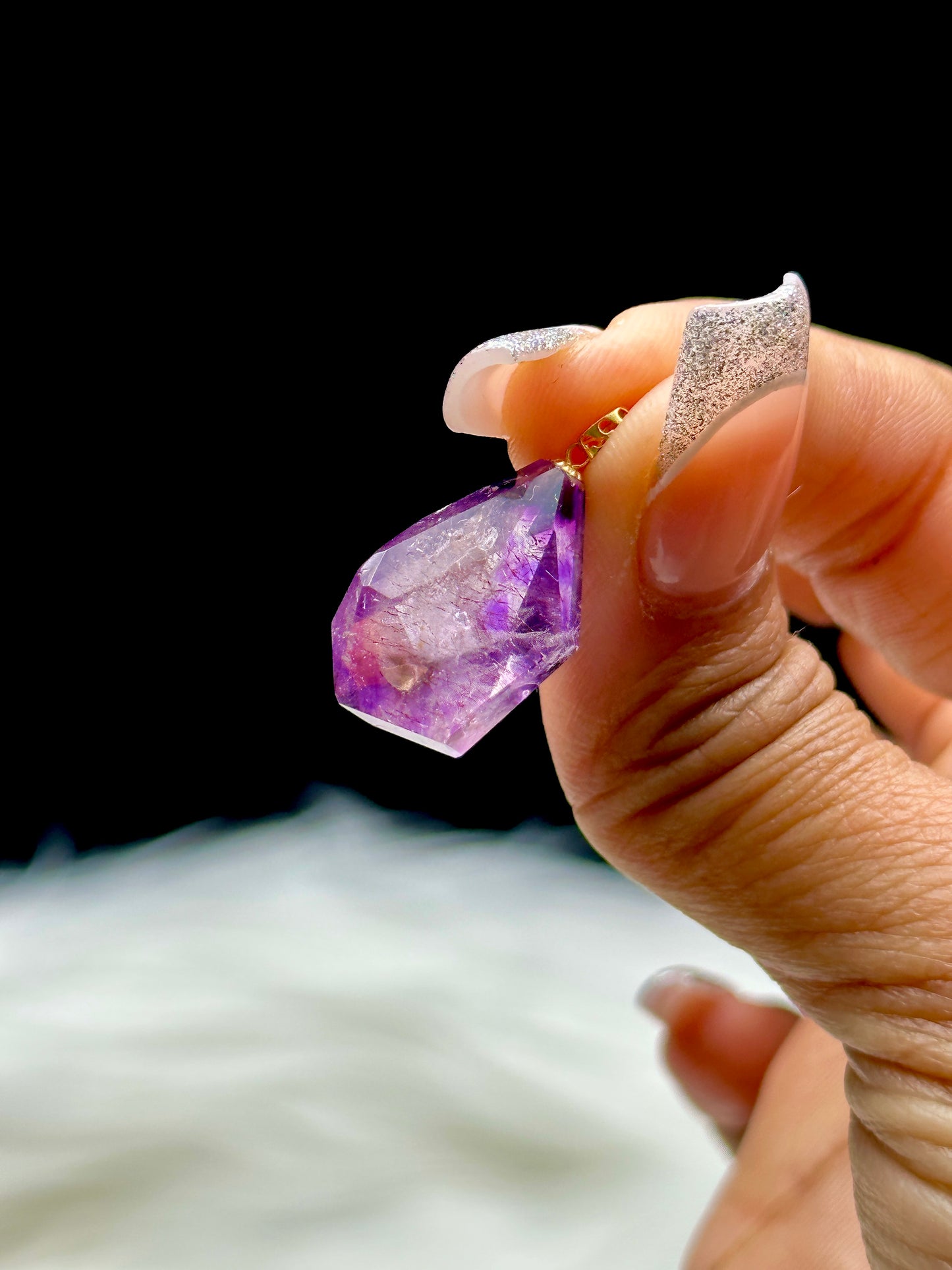 Rare Rutilated Super Seven Crystal Pendant – 18K Solid Gold, High Vibration Master Healer Stone