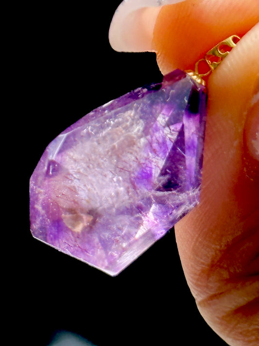 Rare Rutilated Super Seven Crystal Pendant – 18K Solid Gold, High Vibration Master Healer Stone