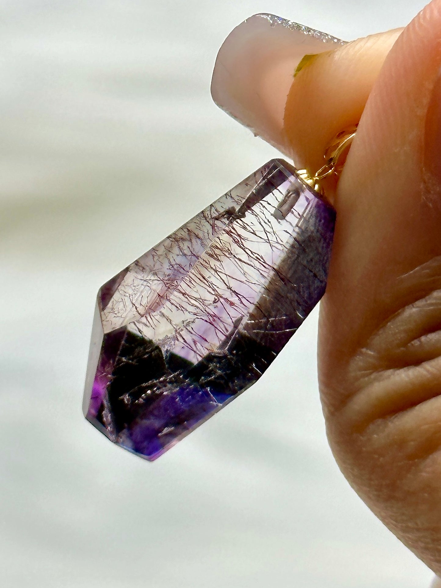 Rare Rutilated Super Seven Crystal Pendant – 18K Solid Gold Hook | High Vibration Master Healer Stone