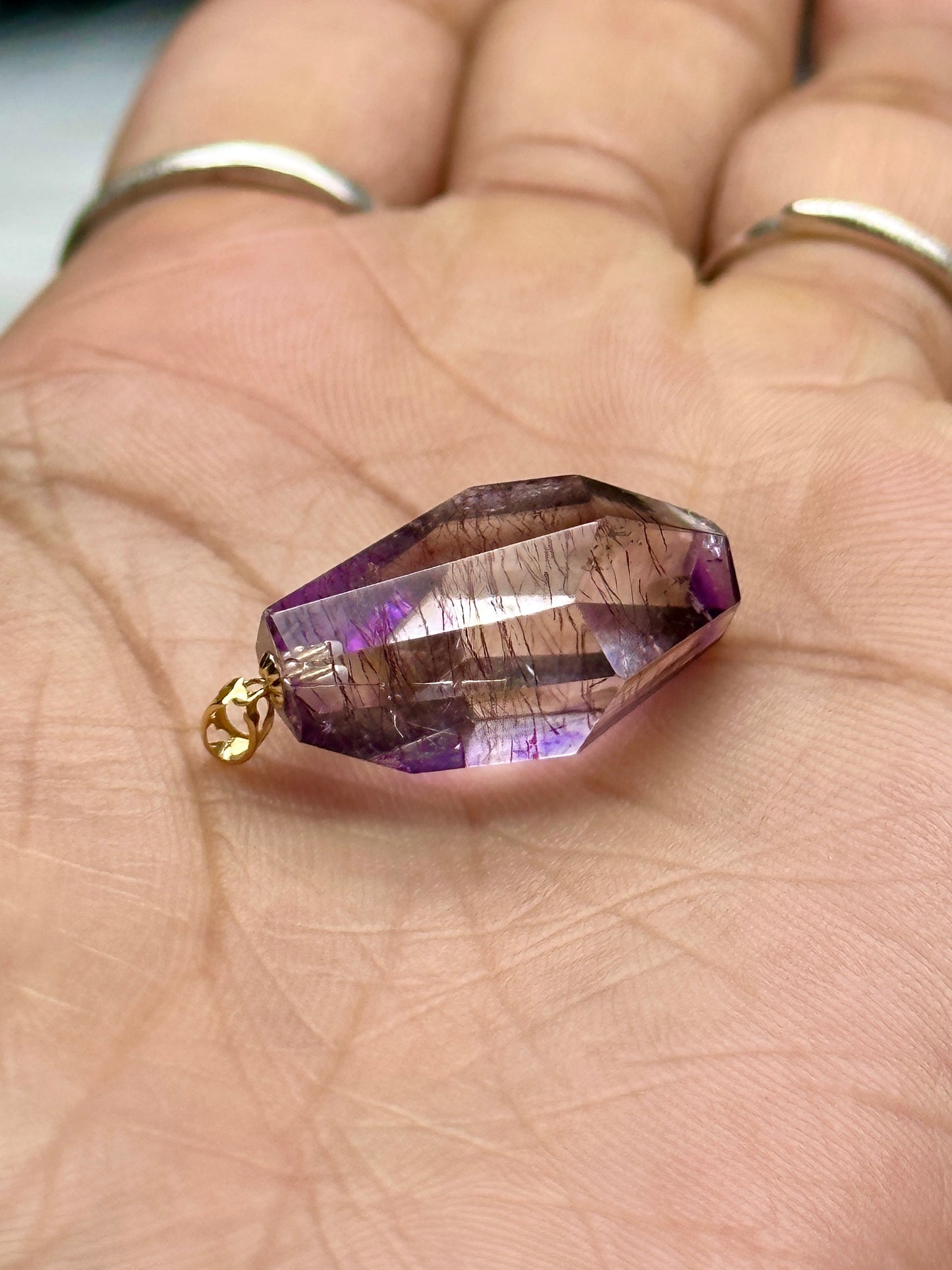 Rare Rutilated Super Seven Crystal Pendant – 18K Solid Gold Hook | High Vibration Master Healer Stone