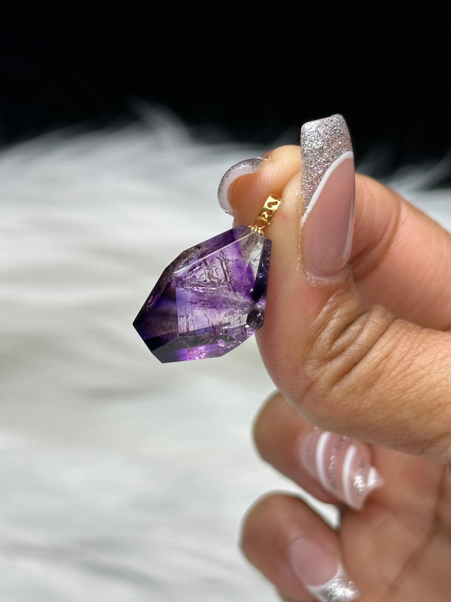 Enhydro Rutile Super Seven Crystal Pendant – 18K Solid Gold Hook, Rare & Powerful Healing Stone