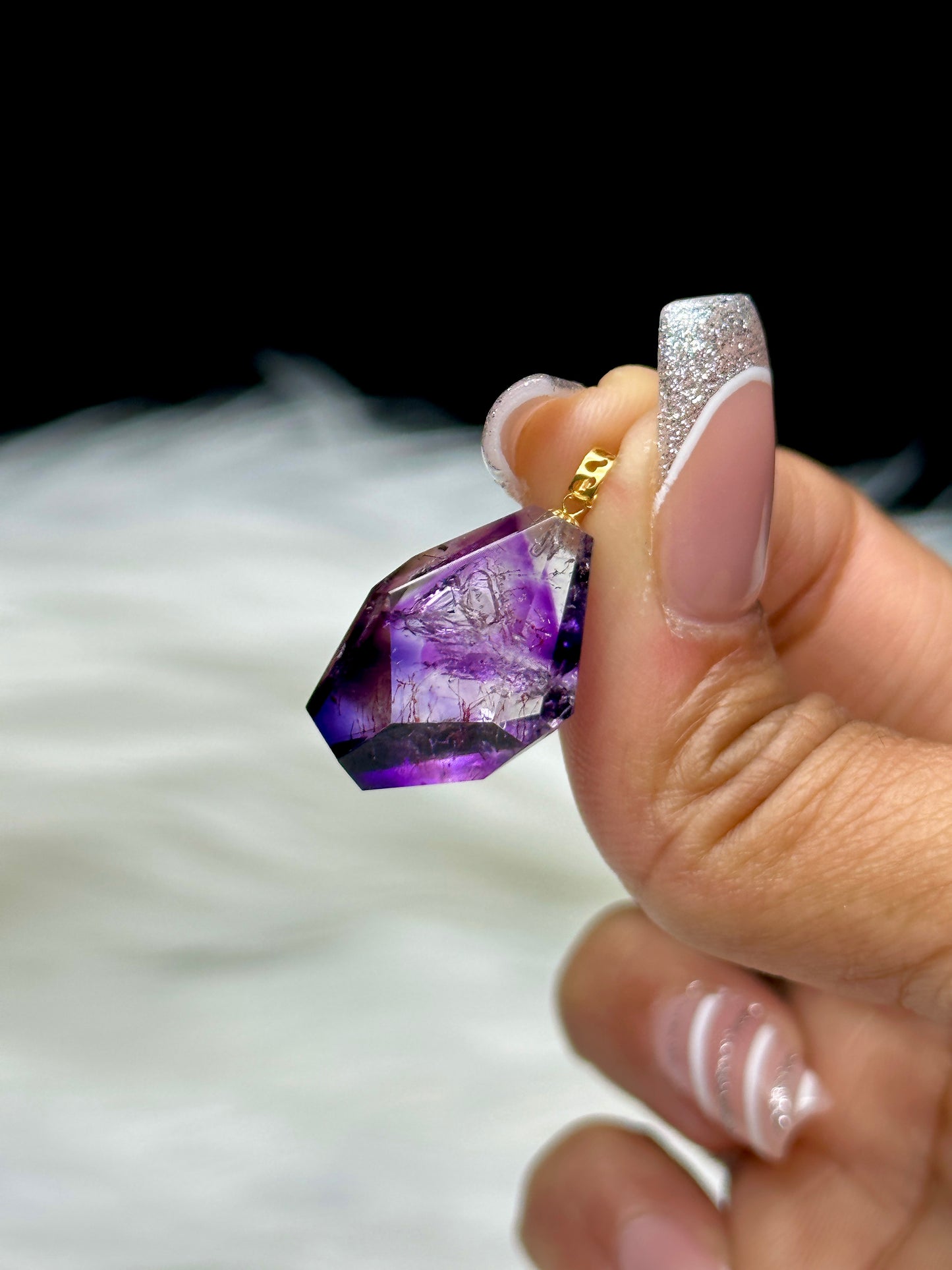 Enhydro Rutile Super Seven Crystal Pendant – 18K Solid Gold Hook, Rare & Powerful Healing Stone