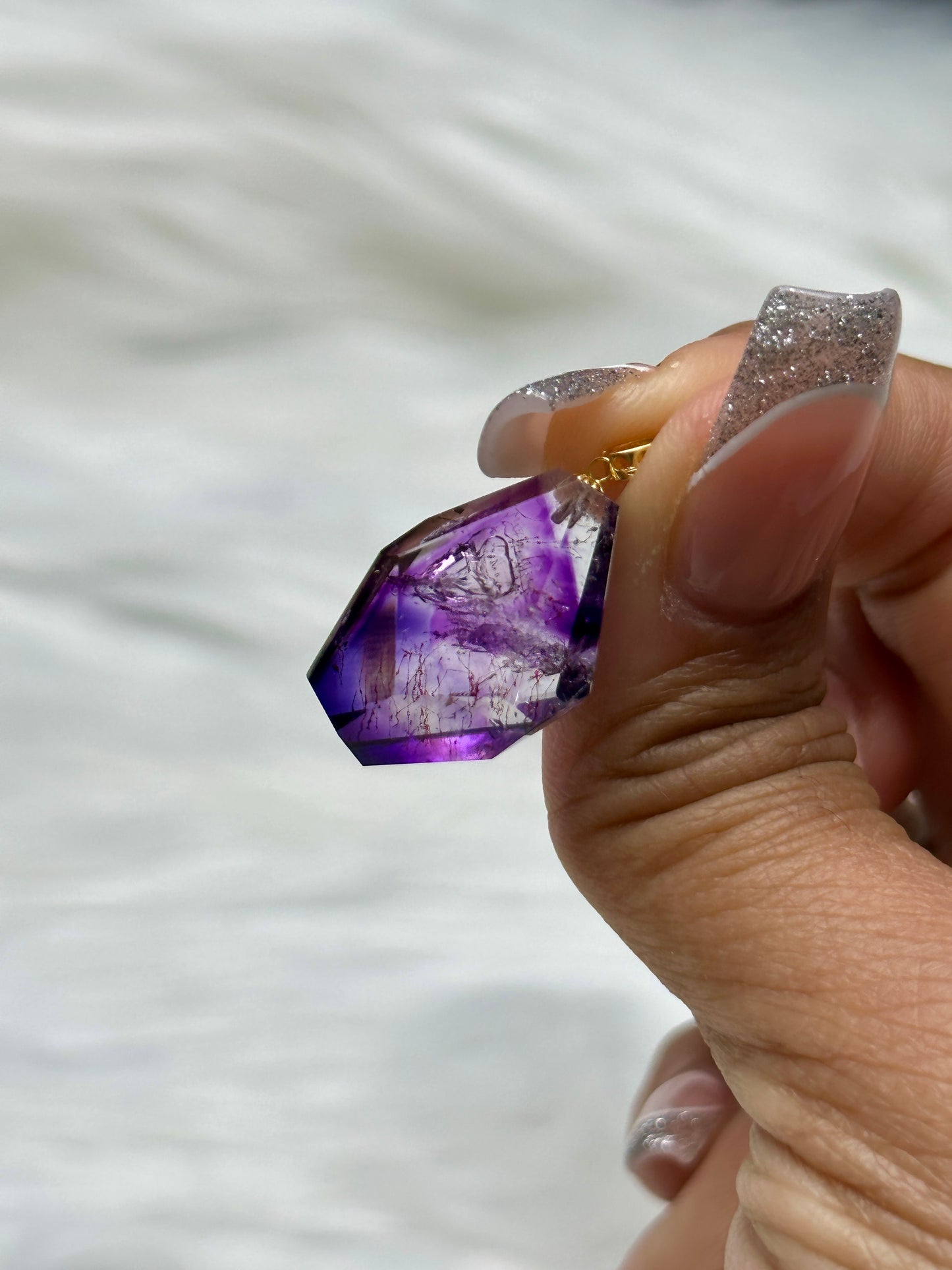 Enhydro Rutile Super Seven Crystal Pendant – 18K Solid Gold Hook, Rare & Powerful Healing Stone