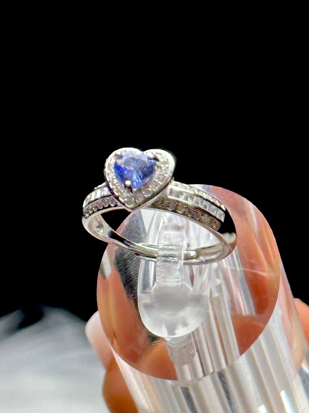 Tanzanite Crystal Heart-Shaped Ring – Adjustable Size, Sterling Silver
