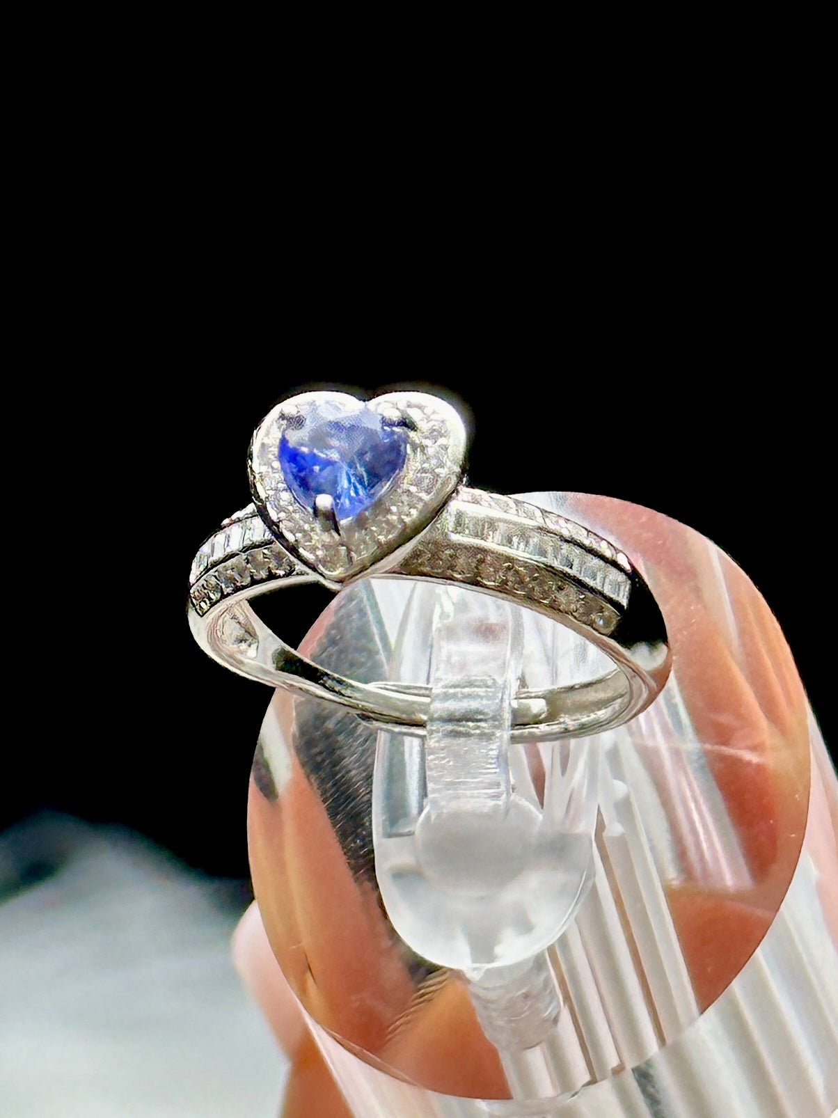 Tanzanite Crystal Heart-Shaped Ring – Adjustable Size, Sterling Silver