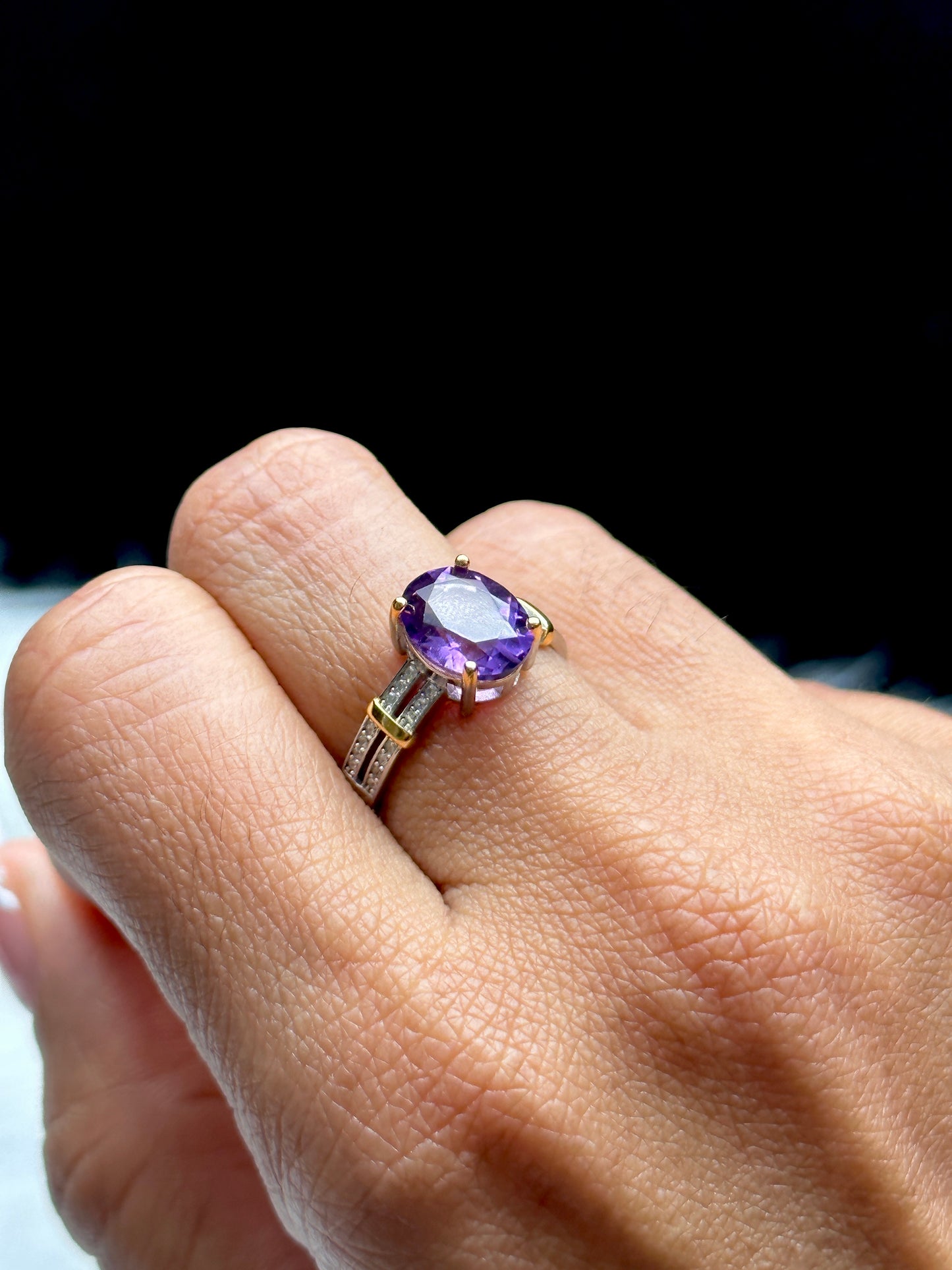 Amethyst Crystal Solitaire Ring – Adjustable Size, Sterling Silver Gemstone Ring