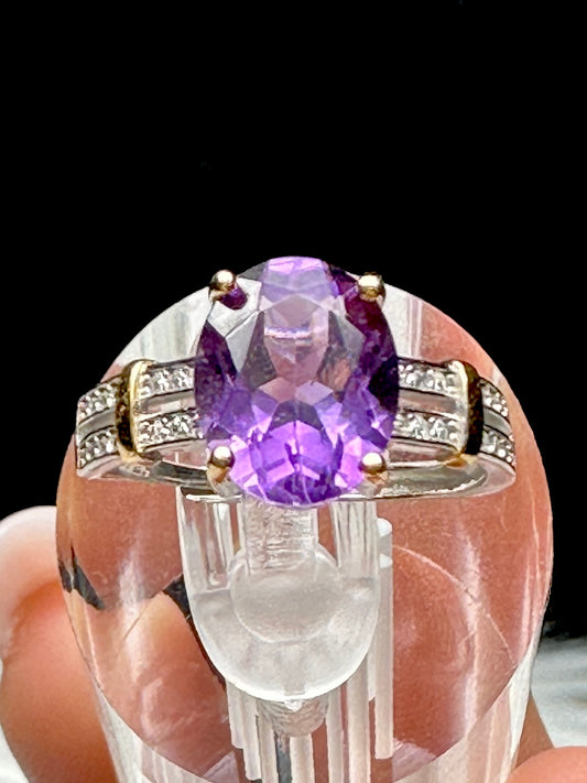 Amethyst Crystal Solitaire Ring – Adjustable Size, Sterling Silver Gemstone Ring