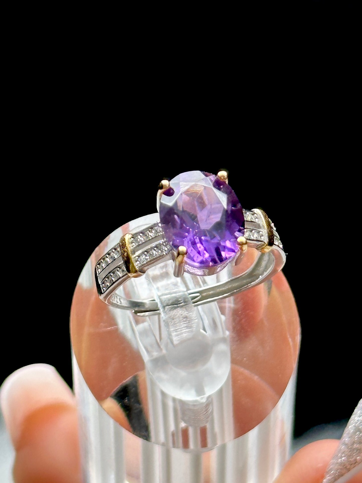 Amethyst Crystal Solitaire Ring – Adjustable Size, Sterling Silver Gemstone Ring