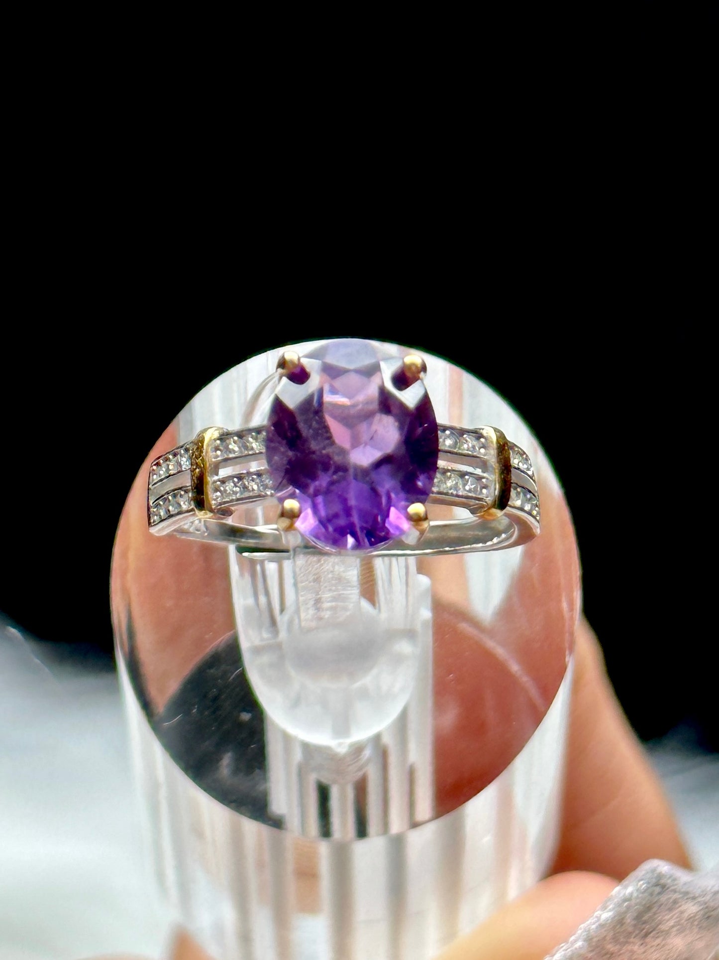 Amethyst Crystal Solitaire Ring – Adjustable Size, Sterling Silver Gemstone Ring