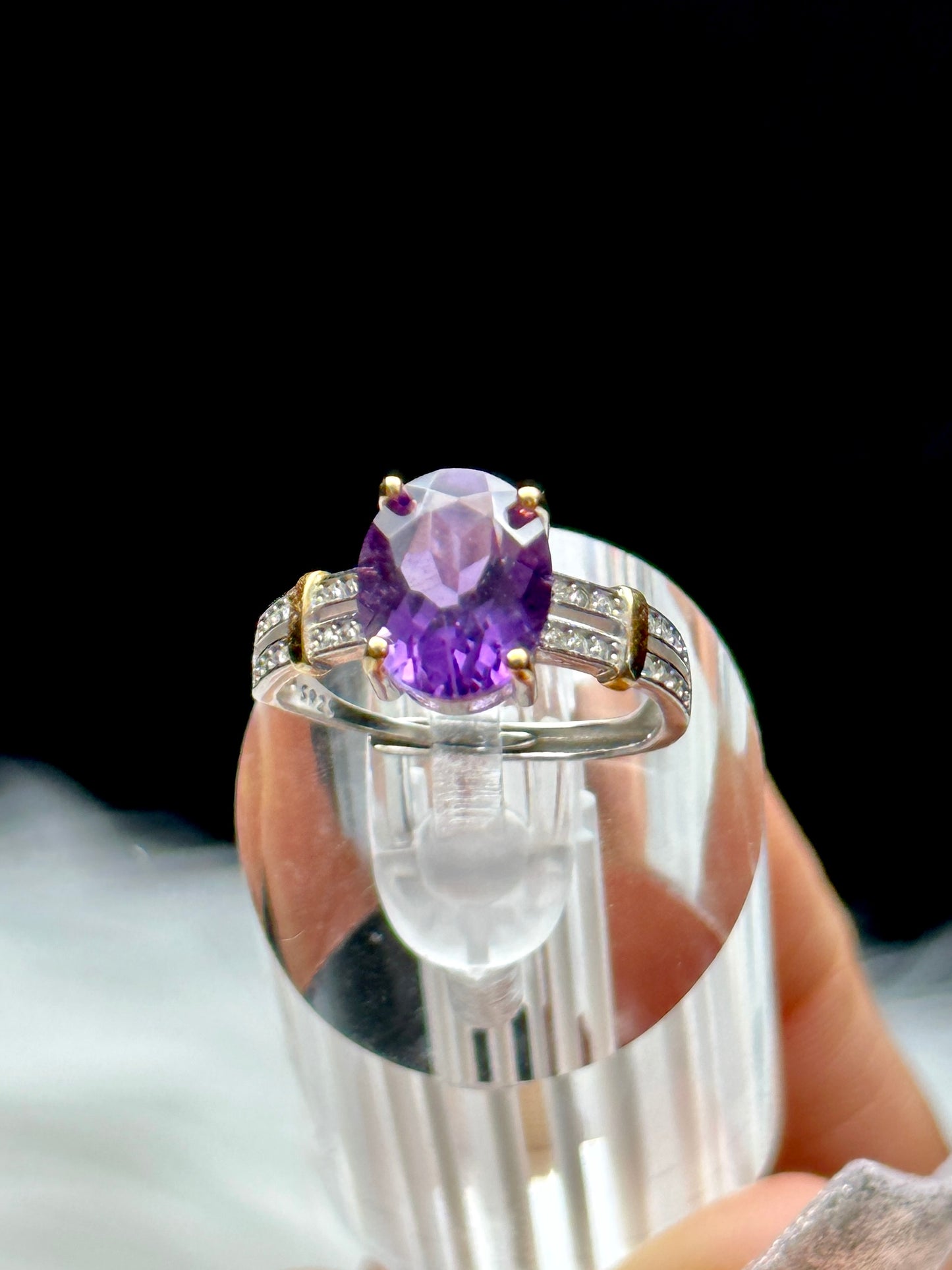 Amethyst Crystal Solitaire Ring – Adjustable Size, Sterling Silver Gemstone Ring