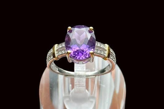 Amethyst Crystal Solitaire Ring – Adjustable Size, Sterling Silver Gemstone Ring
