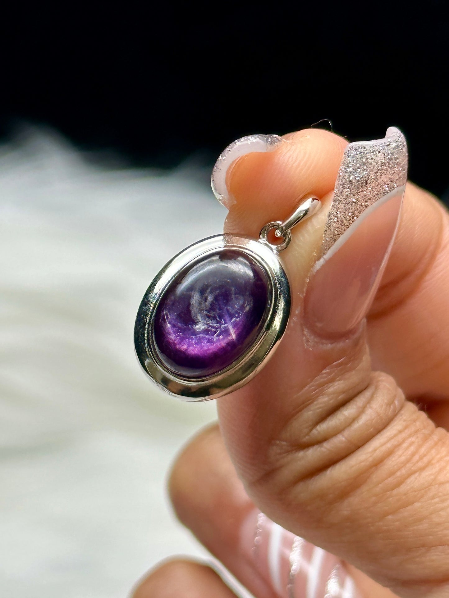 Gem Lepidolite Crystal Pendant – Natural Crystal in 925 Sterling Silver Setting