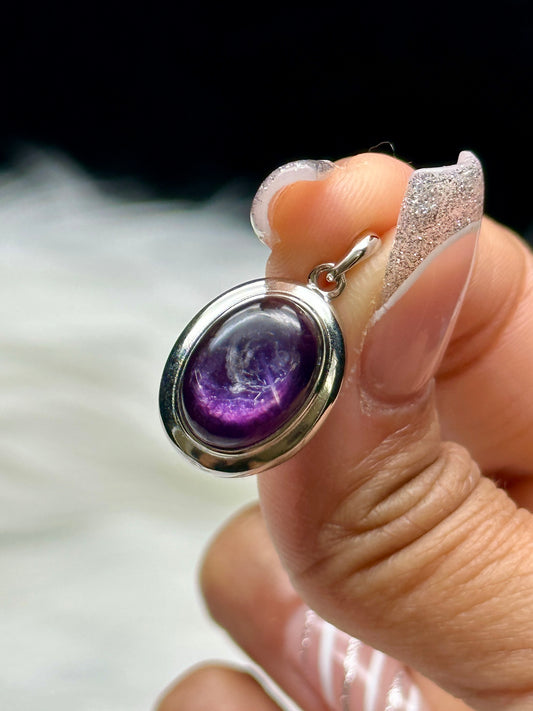 Gem Lepidolite Crystal Pendant – Natural Crystal in 925 Sterling Silver Setting
