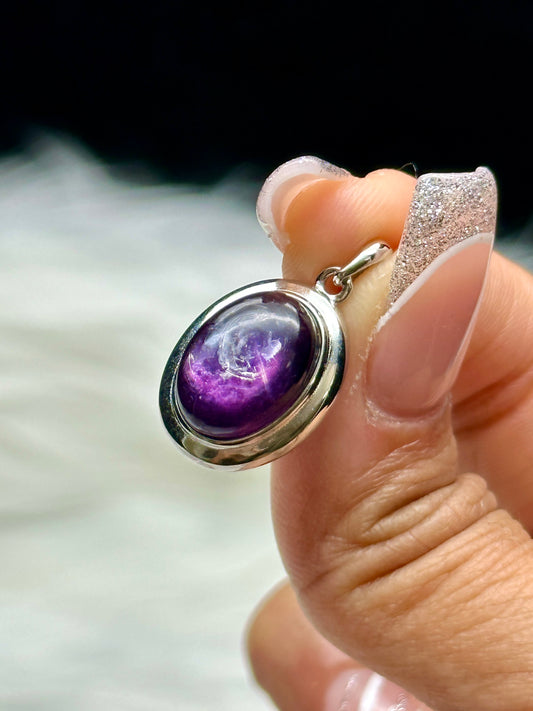Gem Lepidolite Crystal Pendant – Natural Crystal in 925 Sterling Silver Setting