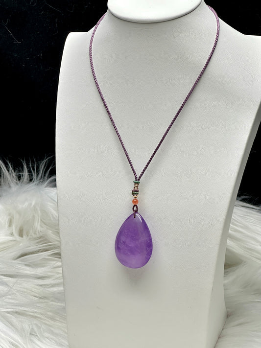 High-Quality Kunzite Crystal Drop Pendant Necklace – Natural Crystal on Thread Cord
