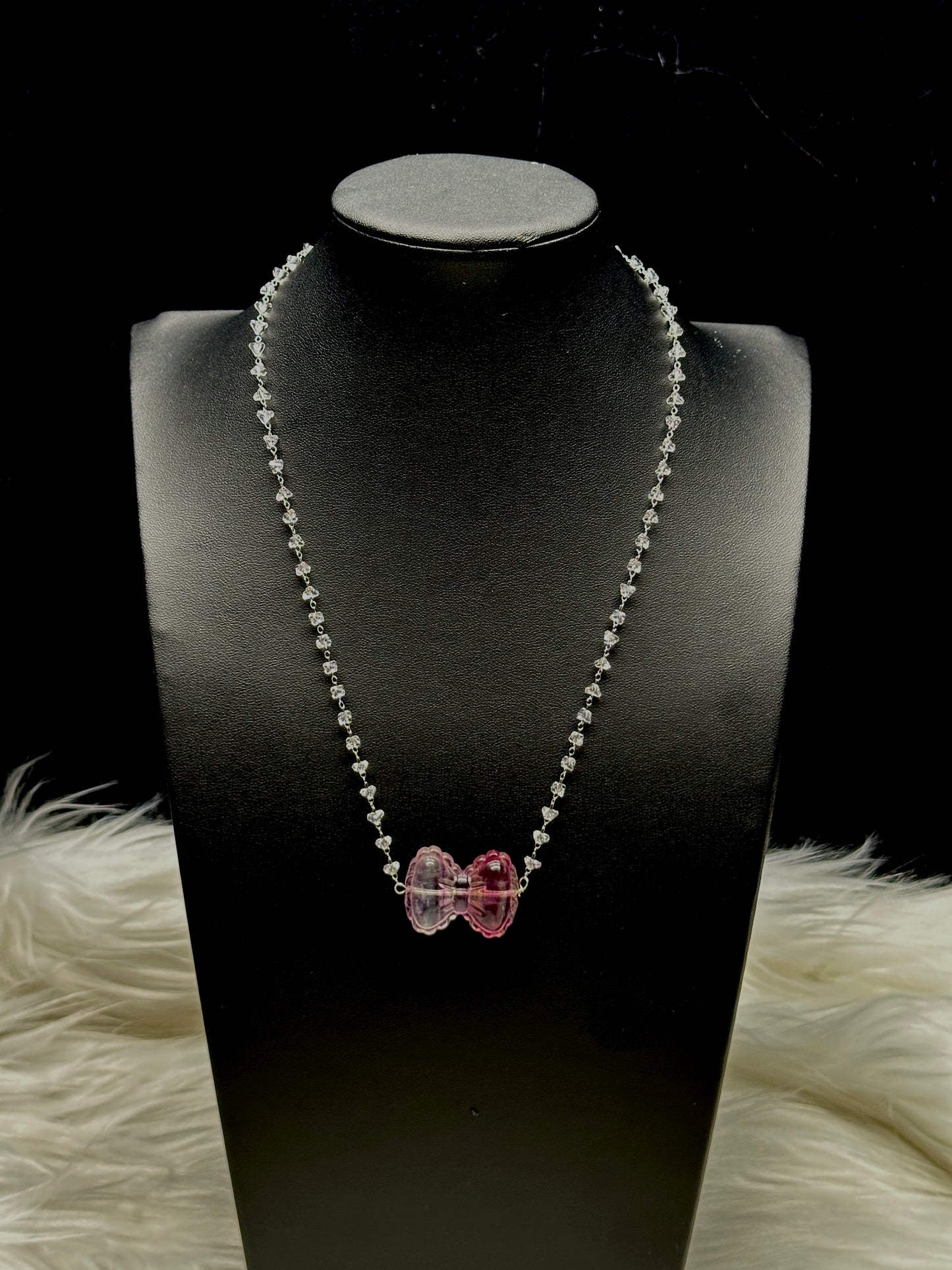 Purple & Blue Fluorite and Clear Quartz Necklace – Fluorite Bow Pendant, Handmade Crystal Jewelry