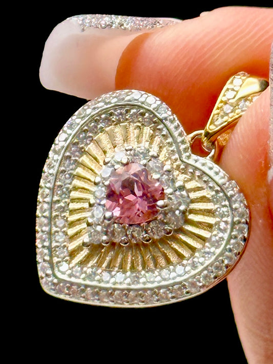 Natural Pink Tourmaline Heart Pendant – Sterling Silver Gemstone Necklace Charm