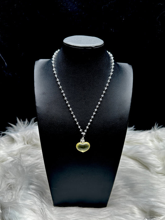 Citrine & Clear Quartz Crystal Necklace – Sterling Silver Pendant for Abundance & Clarity