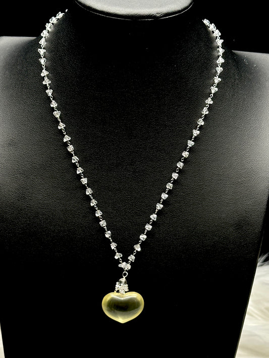 Citrine & Clear Quartz Crystal Necklace – Sterling Silver Pendant for Abundance & Clarity