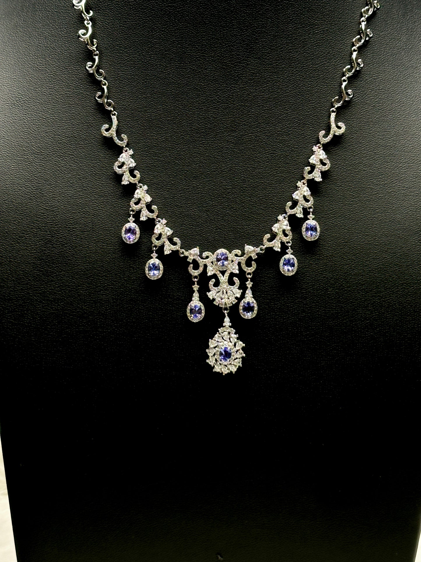 Tanzanite & Moissanite Diamond Necklace – Sterling Silver Pendant, Gemstone Fine Jewelry