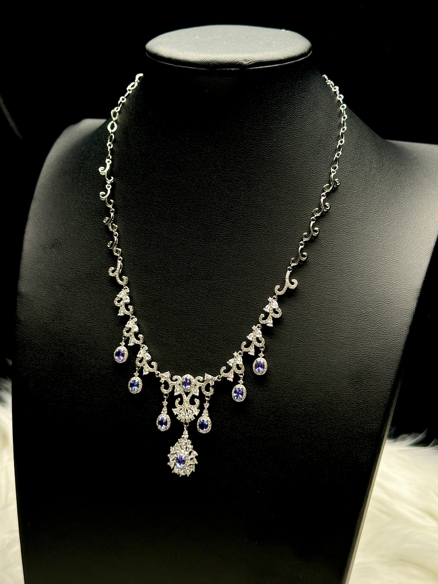 Tanzanite & Moissanite Diamond Necklace – Sterling Silver Pendant, Gemstone Fine Jewelry