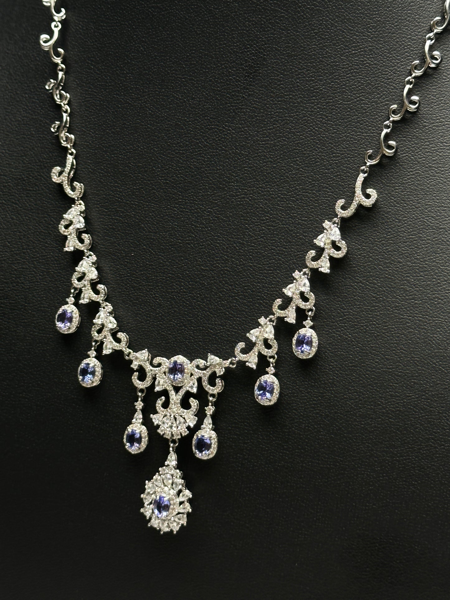 Tanzanite & Moissanite Diamond Necklace – Sterling Silver Pendant, Gemstone Fine Jewelry