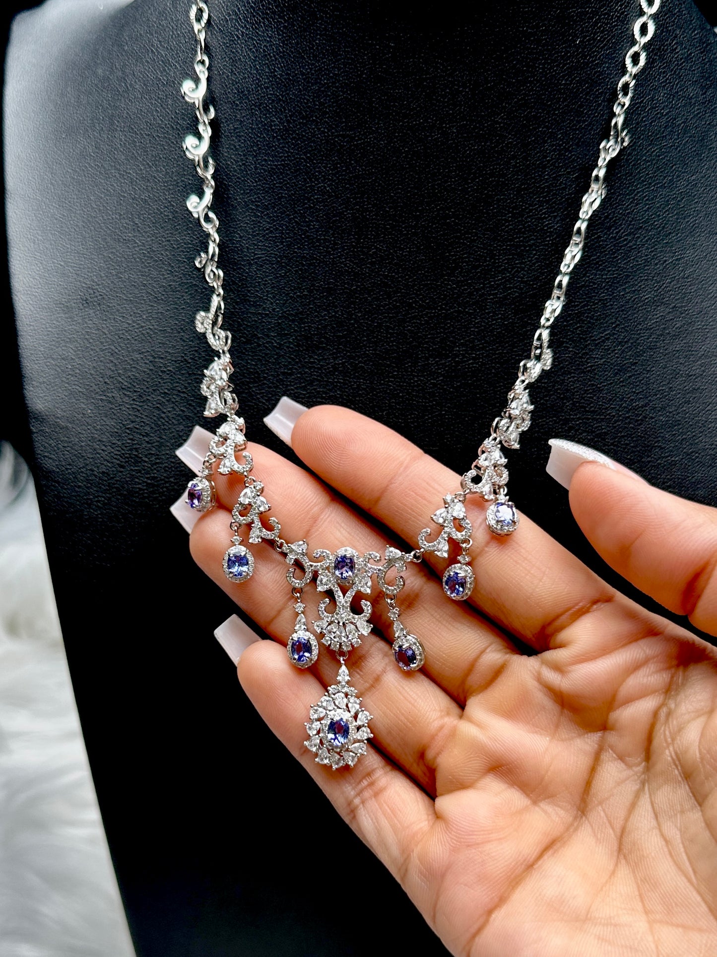 Tanzanite & Moissanite Diamond Necklace – Sterling Silver Pendant, Gemstone Fine Jewelry