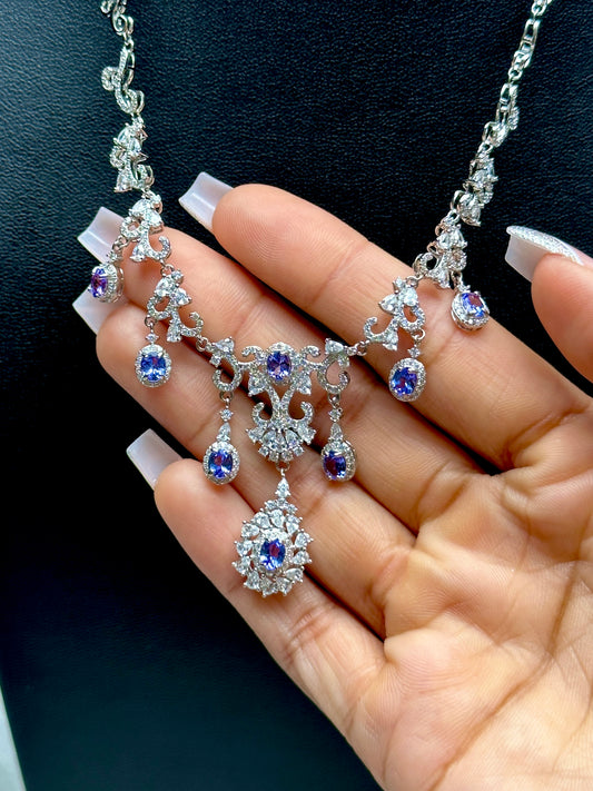 Tanzanite & Moissanite Diamond Necklace – Sterling Silver Pendant, Gemstone Fine Jewelry
