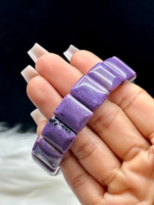 Charoite Crystal Bangle Bracelet – Natural Gemstones, Stretchable Cord, Handmade Energy Jewelry