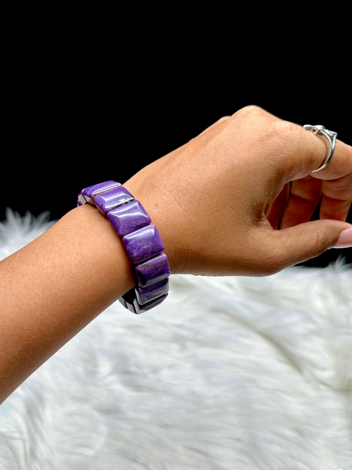 Charoite Crystal Bangle Bracelet – Natural Gemstones, Stretchable Cord, Handmade Energy Jewelry
