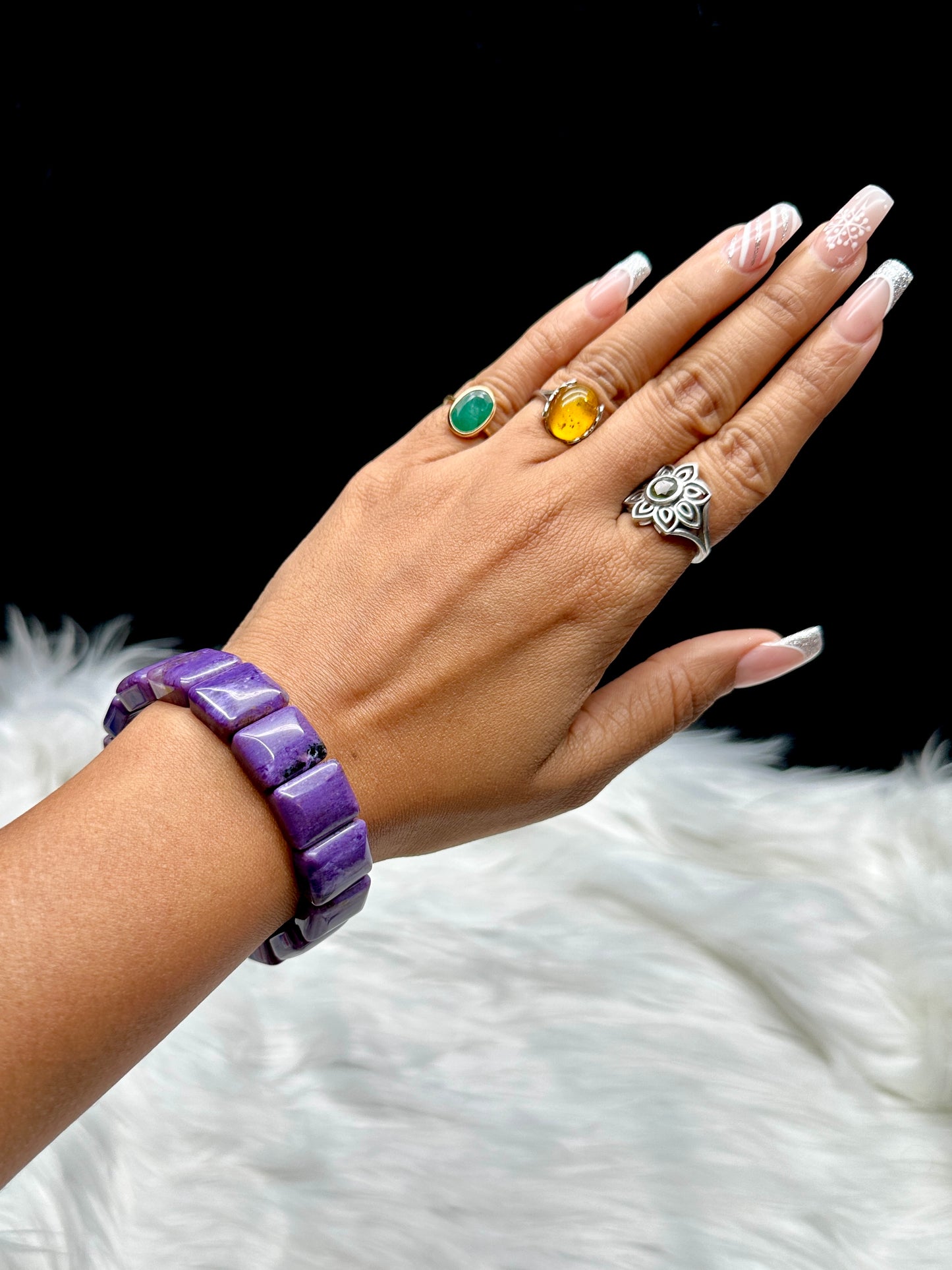 Charoite Crystal Bangle Bracelet – Natural Gemstones, Stretchable Cord, Handmade Energy Jewelry