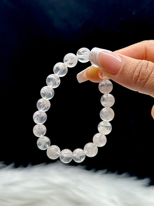 Premium 10.5mm Snow White Garden Quartz Bracelet – Scenic Lodolite Crystal, Superb Clarity | Career, Healing & Winter Energy
