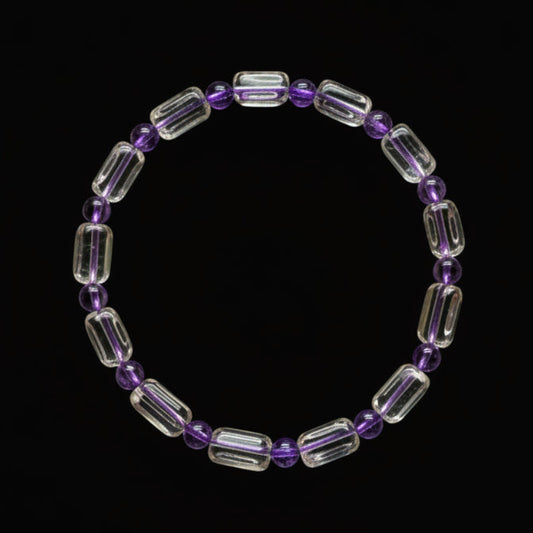 Ametrine Crystal Bracelet – Alternating Rectangle & Round Beads, Stretchable Cord, Handmade Energy Jewelry