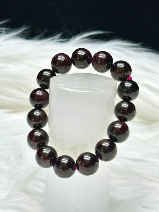 High-Quality Garnet Crystal Bracelet – 14mm Natural Gemstone Beads, Deep Red Energy Bracelet