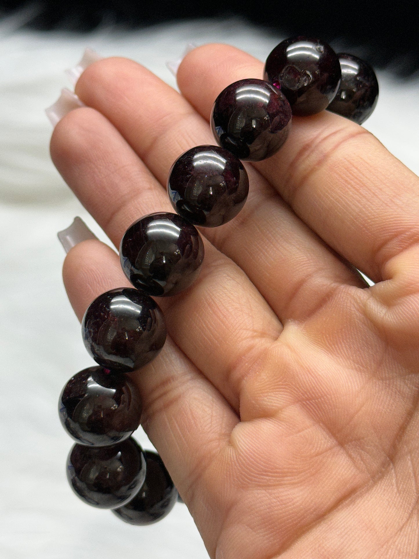 High-Quality Garnet Crystal Bracelet – 14mm Natural Gemstone Beads, Deep Red Energy Bracelet