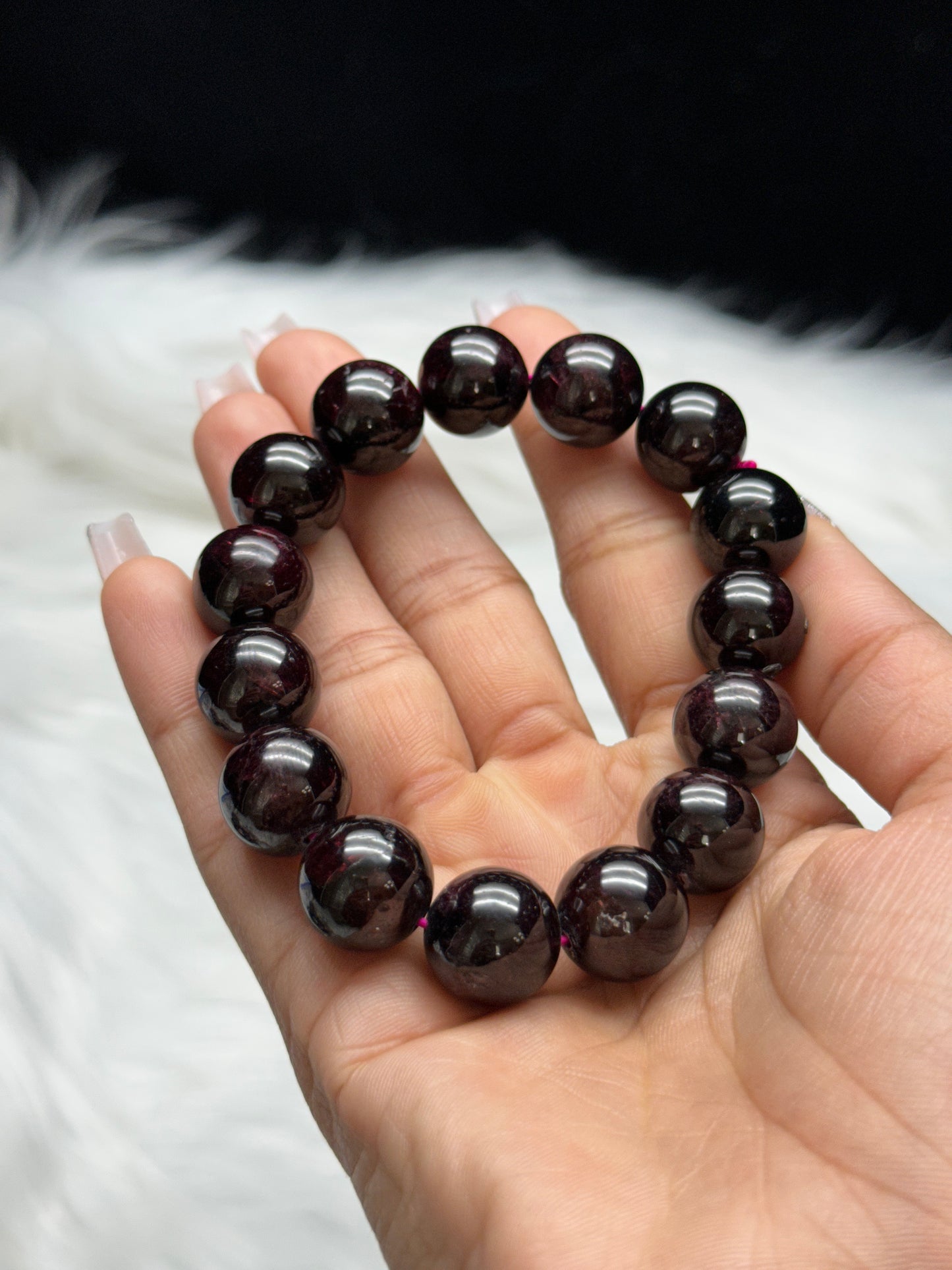 High-Quality Garnet Crystal Bracelet – 14mm Natural Gemstone Beads, Deep Red Energy Bracelet