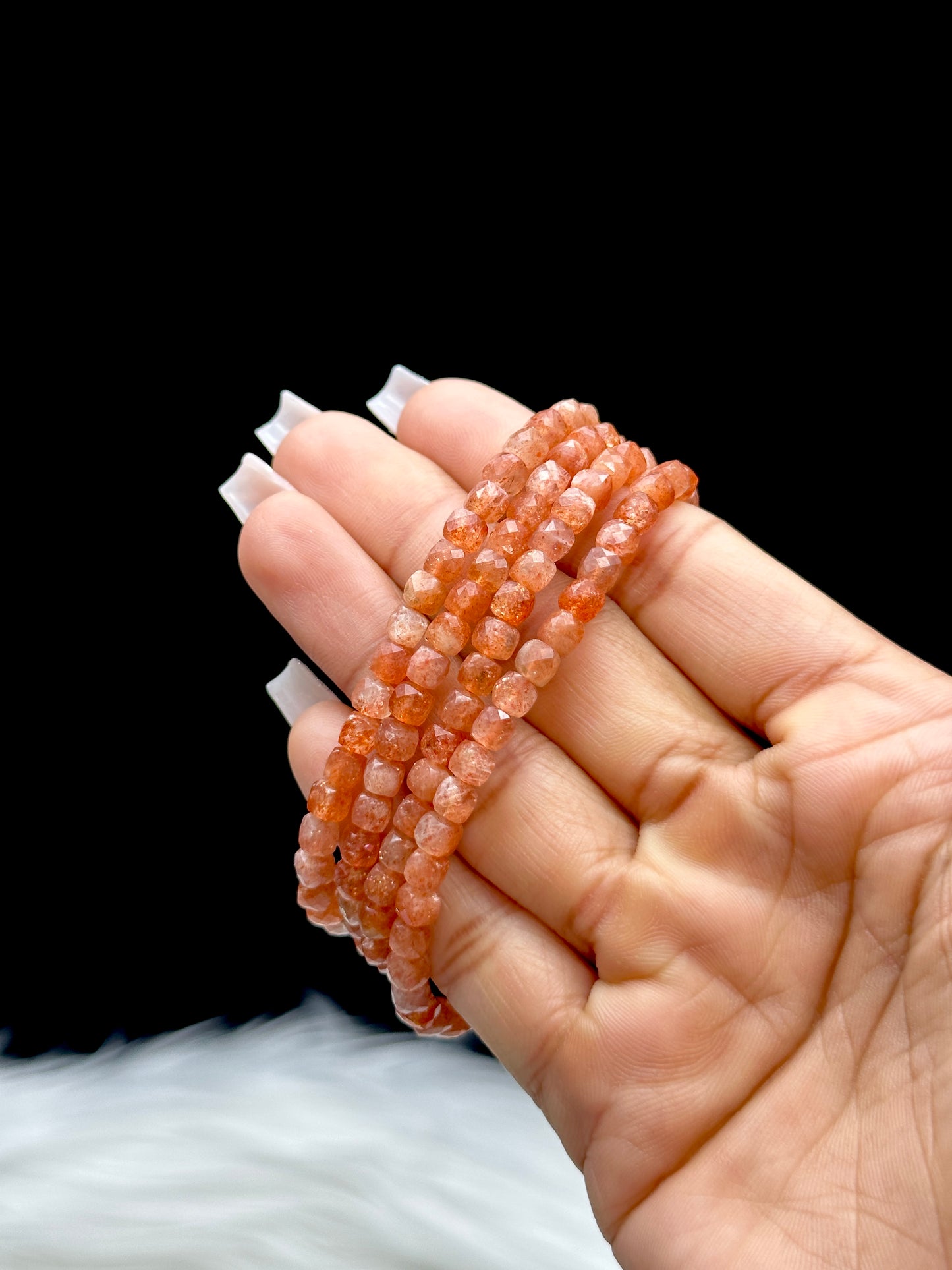 Gold Flash Sunstone Crystal Bracelet – 4mm Faceted Beads, Very High Quality, Sparkling Energy Jewelry