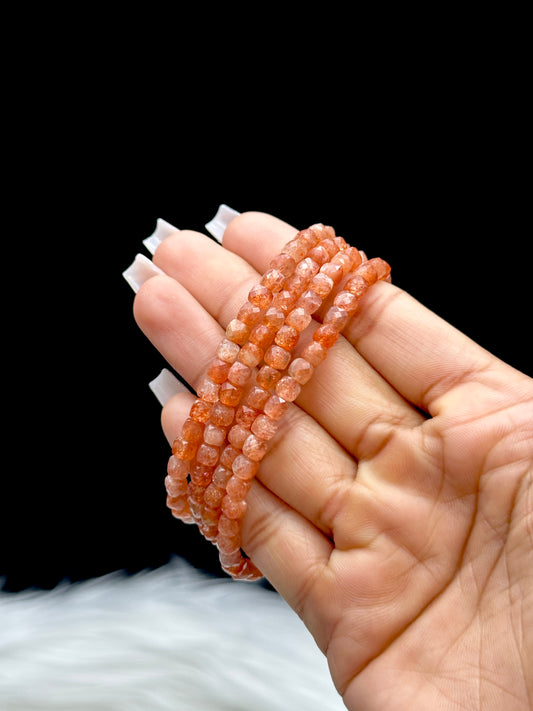 Gold Flash Sunstone Crystal Bracelet – 4mm Faceted Beads, Very High Quality, Sparkling Energy Jewelry